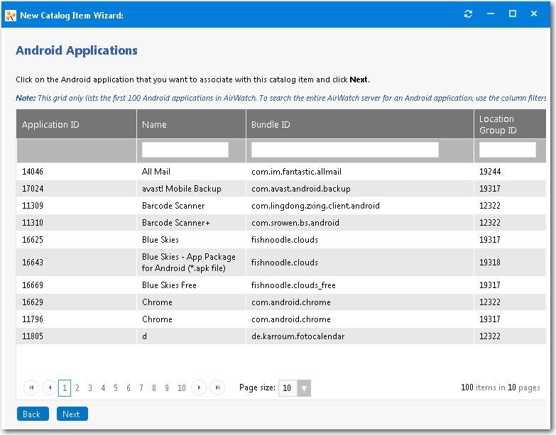 Android Applications panel