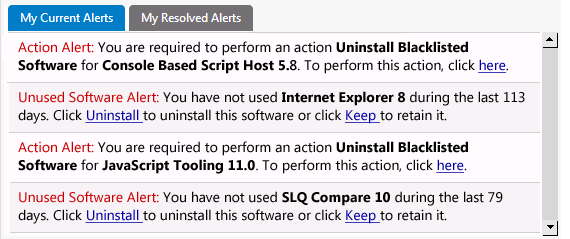 My Current Alerts Subtab of My Apps Tab